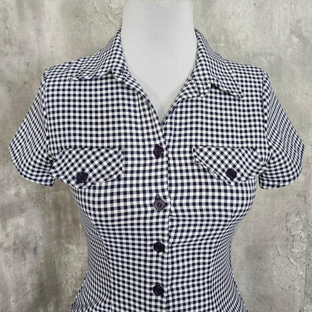 Vintage 90s Y2k All That Jazz Gingham Mini Dress Mod Shirt Dress Fitted Size M - Picture 2 of 8